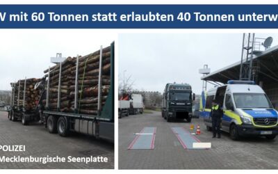 Überladener Holzlaster in Neubrandenburg