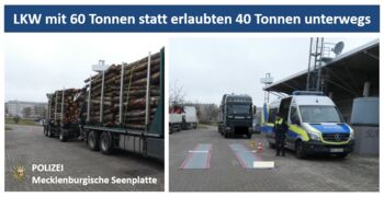 Überladener Holzlaster in Neubrandenburg