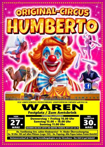 Vorstellungen Circus Humberto in Waren (Müritz) Zirkus Mecklenburgische Seenplatte Ortmann