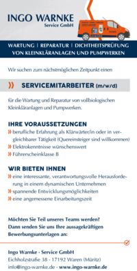 Stellenausschreibung Ingo Warnke Waren (Müritz)