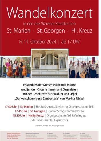 Wandelkonzert Stadtkirchen von Waren (Müritz) Konzerte St. Marienkirche, St. Georgenkirche & Heilig Kreuz Waren (Müritz)