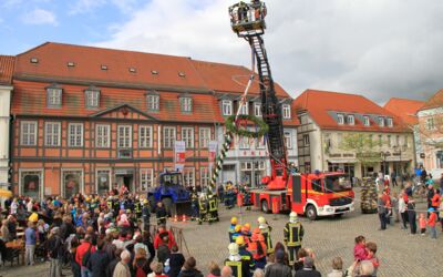 Maibaumaufstellen Marktplatz Waren (Müritz)