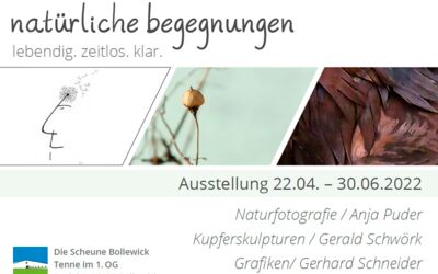 Ausstellung von Naturfotografien / Kupferskulpturen / Grafiken in der Feldsteinscheune Bollewick