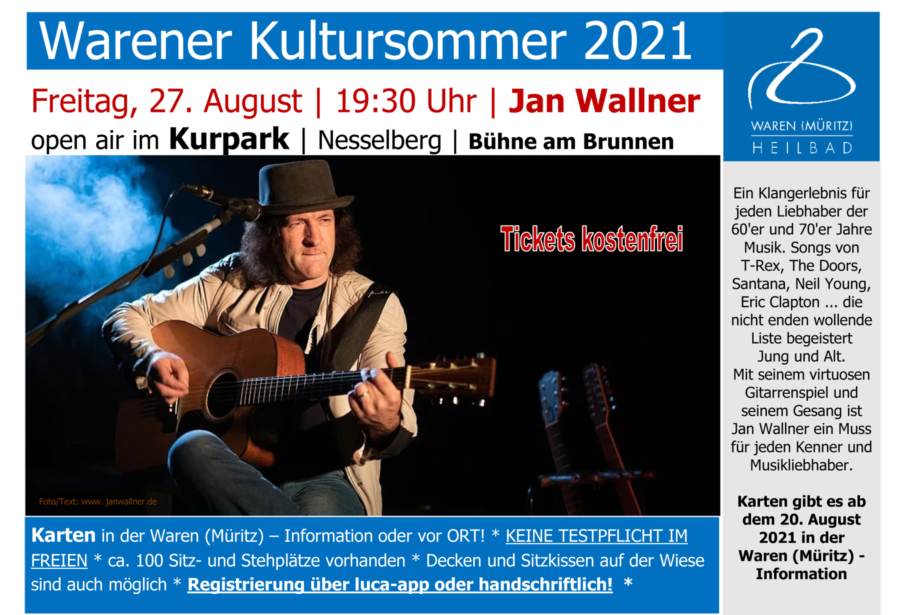 Konzert Jan Wallner Waren (Müritz) Veranstaltungen Warener Kultursommer