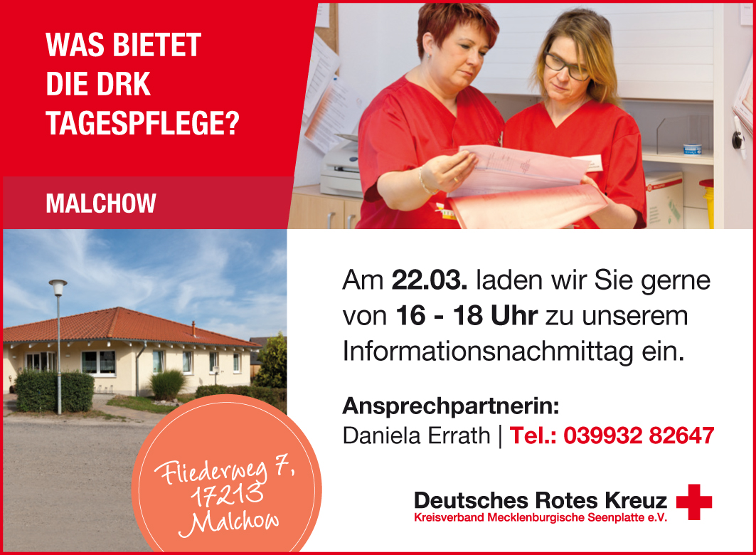 Pflegeleistungen in der DRK Tagespflege Malchow Infotag DRK Tagespflege Malchow